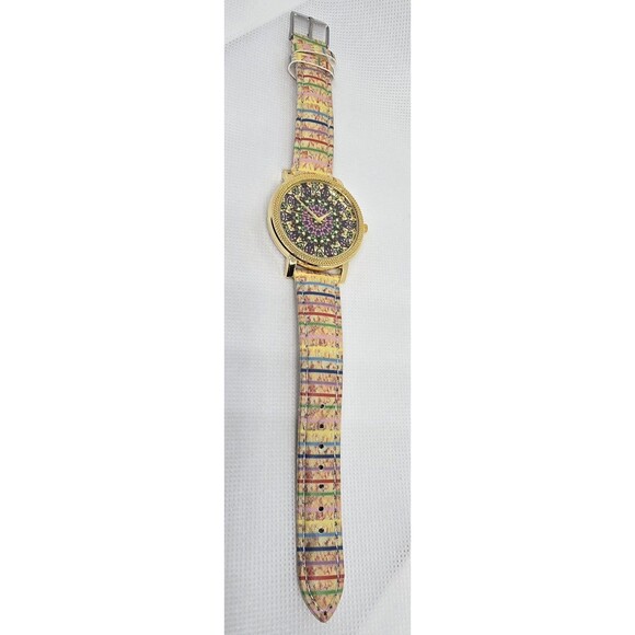 Women's Colorful Mandala Dial Cork Imitation Strap Retro Style Watch 11 - Picture 6 of 9
